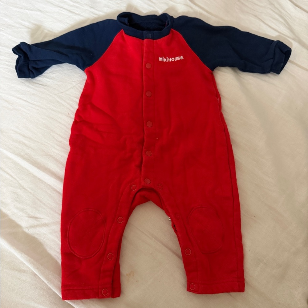 Miki House Red and Navy Logo Coverall size 70